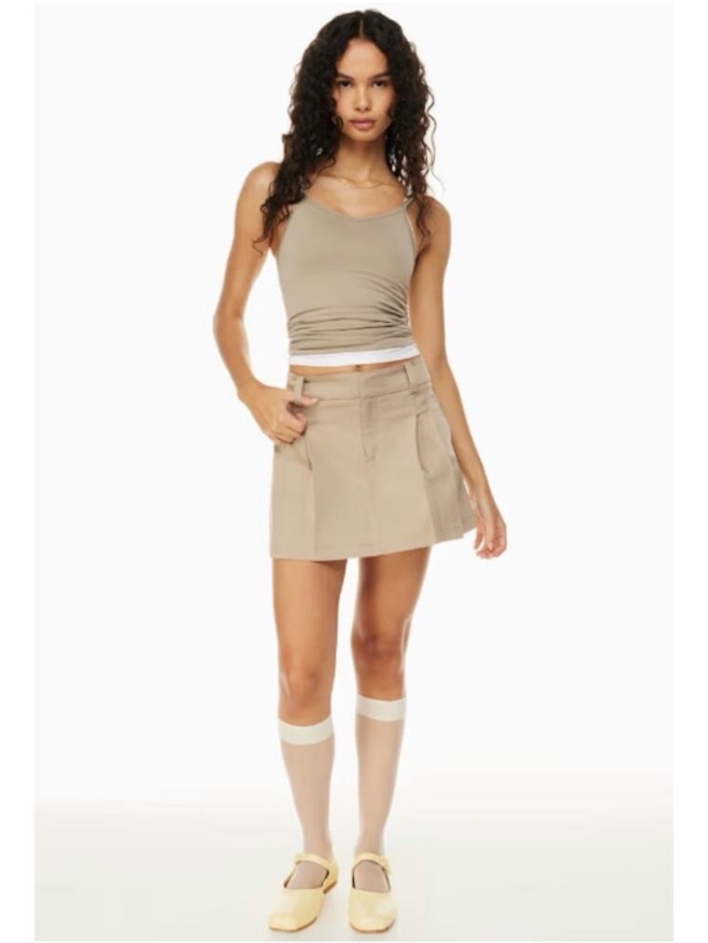 Aritzia Sunday Best Rider Pleated Micro Mini Skirt Humus Beige Size 4